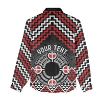 Personalised Aotearoa Niho Taniwha Motif Women Casual Shirt Red Style LT9 - Polynesian Pride