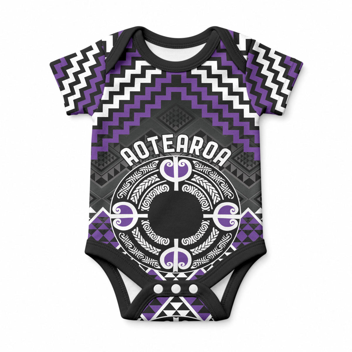 Personalised Aotearoa Niho Taniwha Motif Baby Onesie Violet Style LT9 Violet - Polynesian Pride