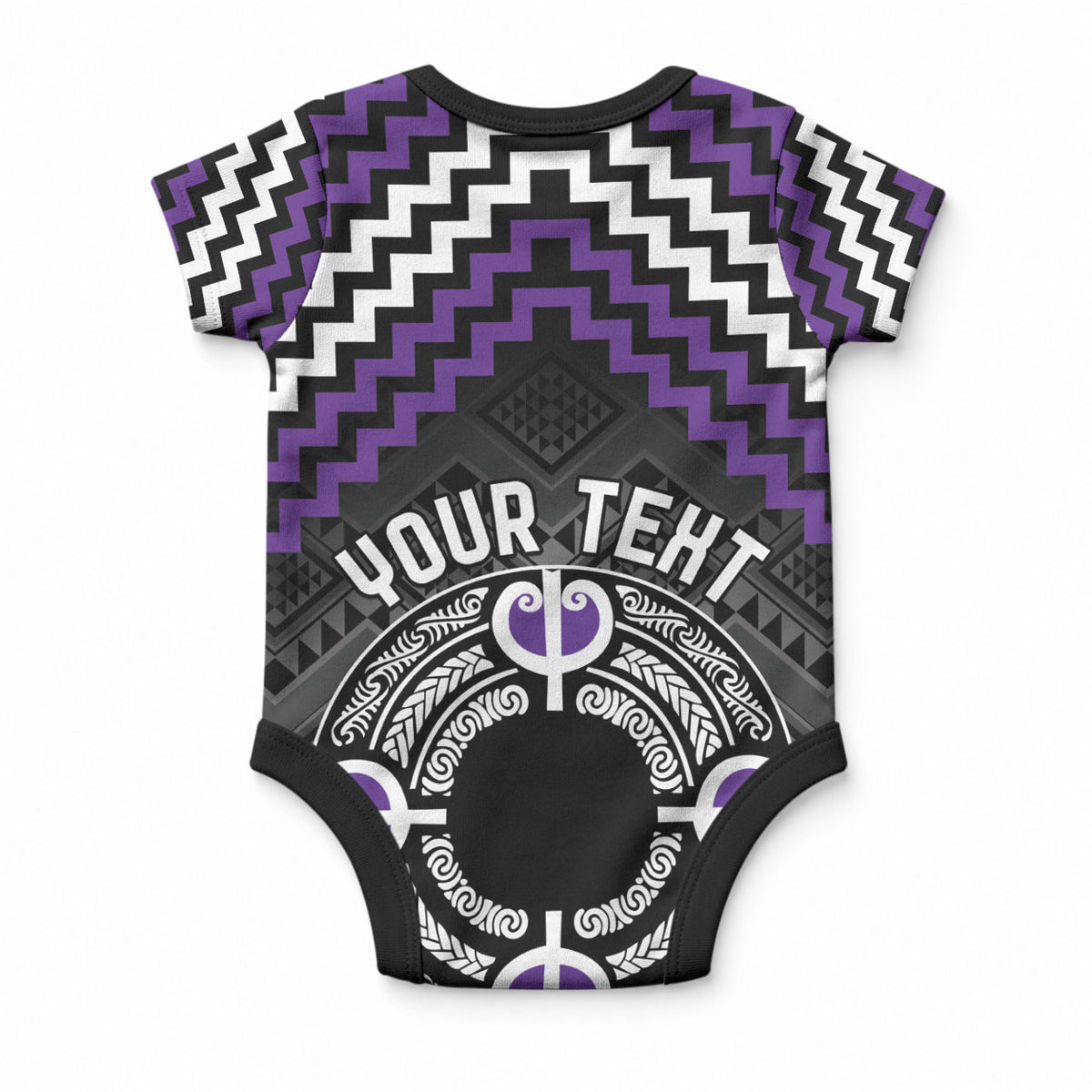 Personalised Aotearoa Niho Taniwha Motif Baby Onesie Violet Style LT9 - Polynesian Pride