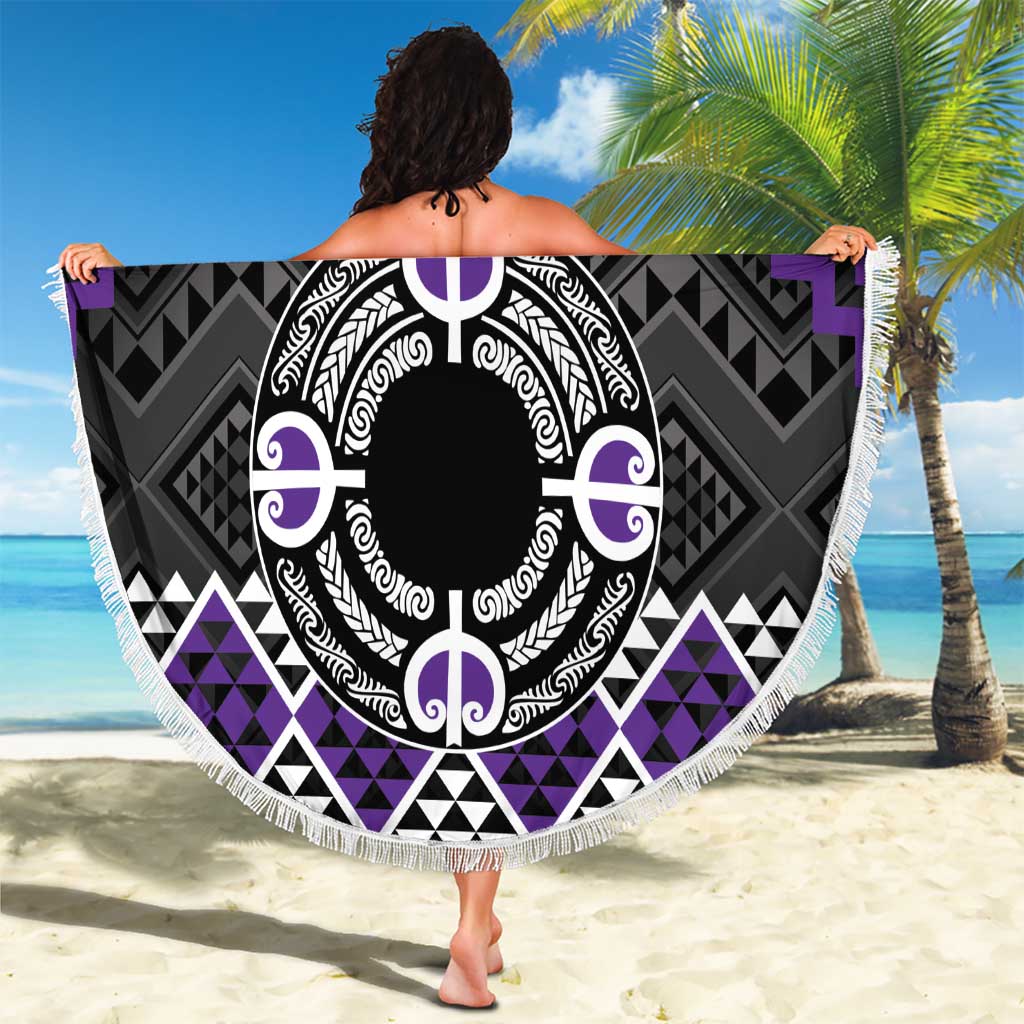 Personalised Aotearoa Niho Taniwha Motif Beach Blanket Violet Style