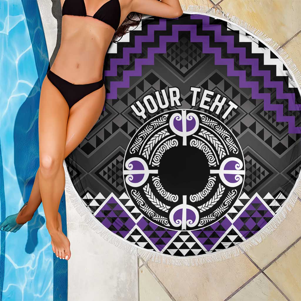 Personalised Aotearoa Niho Taniwha Motif Beach Blanket Violet Style