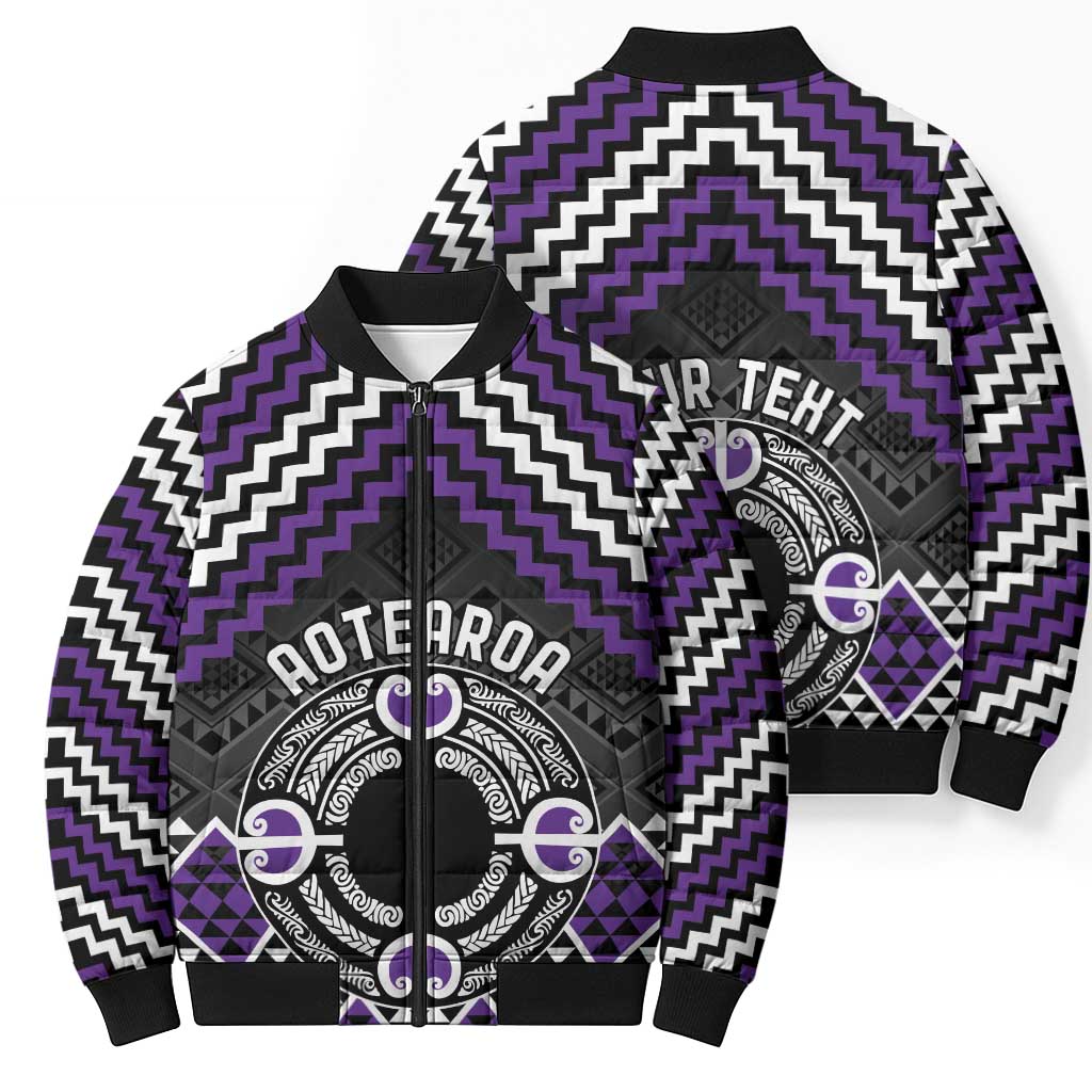 Personalised Aotearoa Niho Taniwha Motif Bomber Puffer Jacket Violet Style - Polynesian Pride