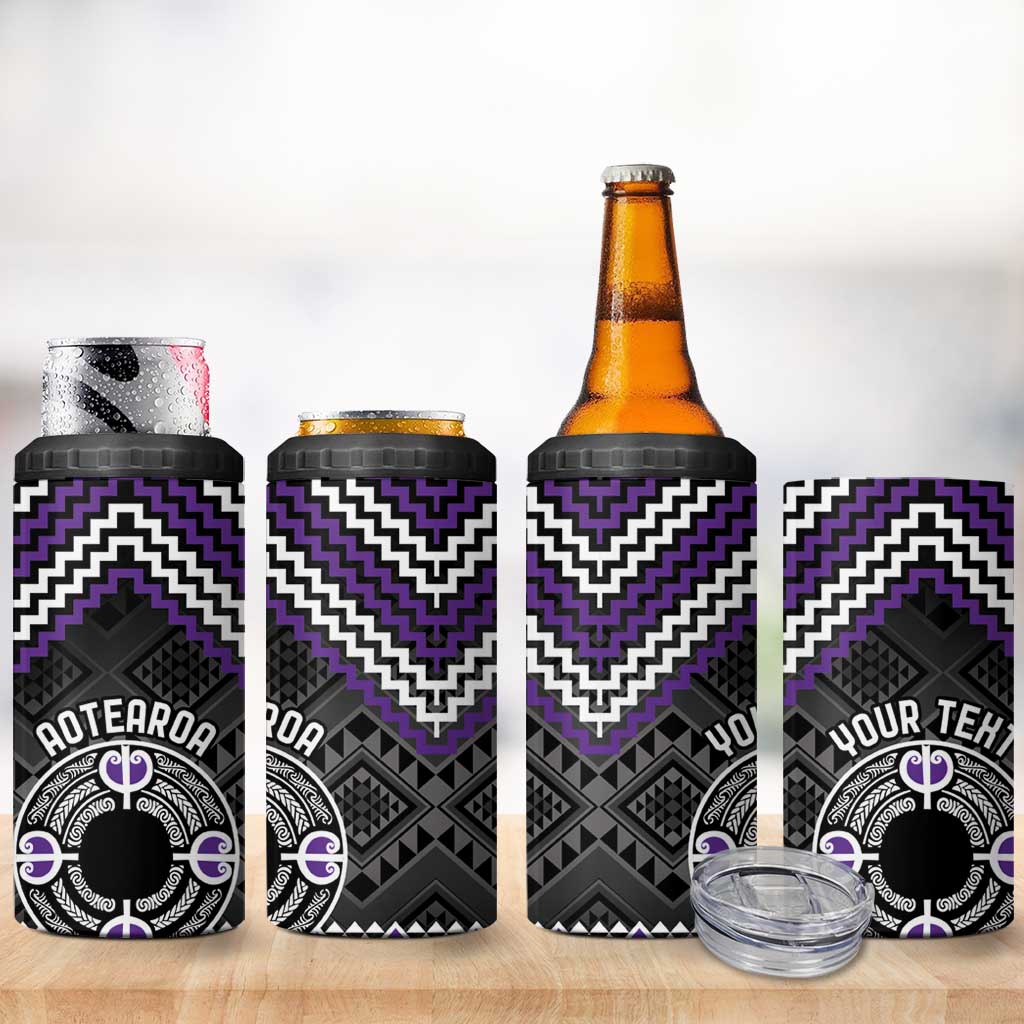 Personalised Aotearoa Niho Taniwha Motif 4 in 1 Can Cooler Tumbler Violet Style
