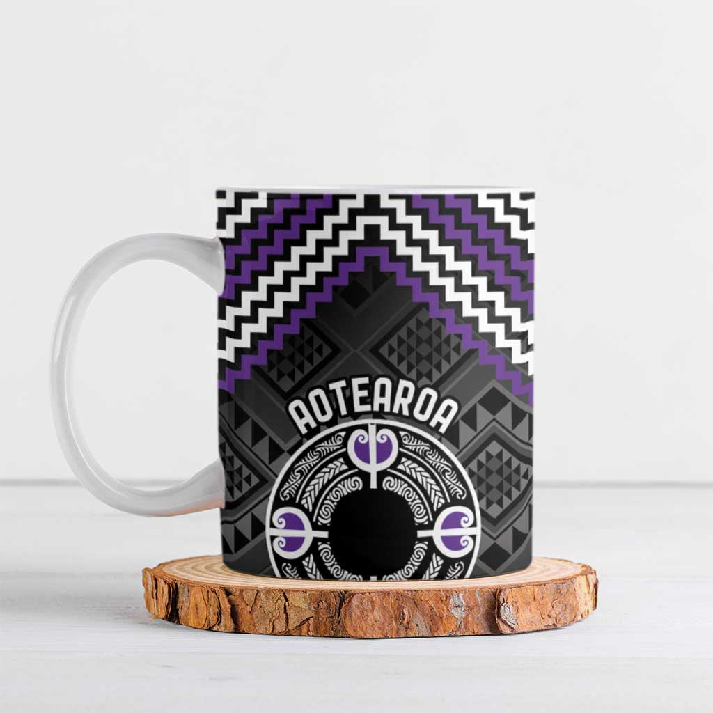 Personalised Aotearoa Niho Taniwha Motif Ceramic Mug Violet Style - Polynesian Pride