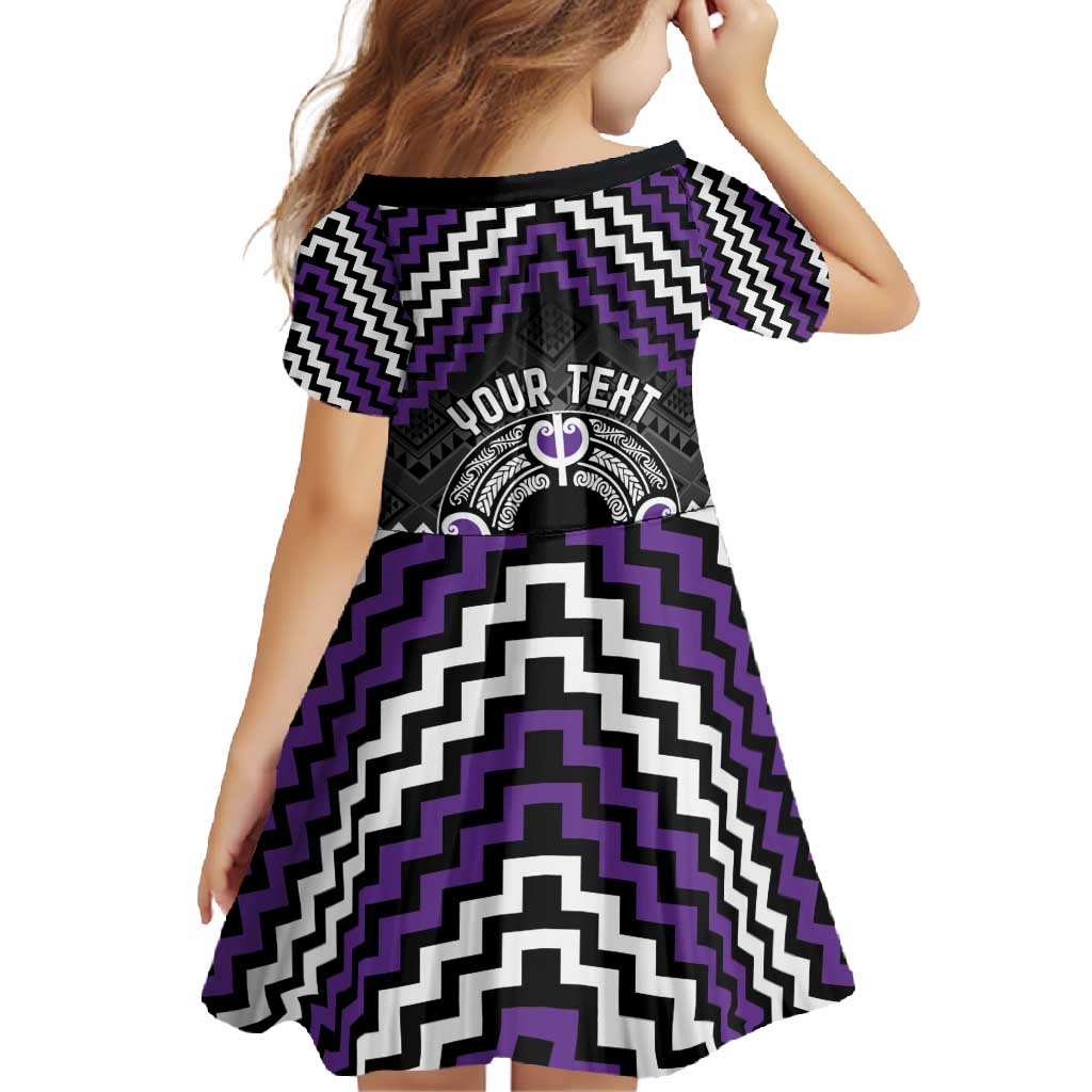 Personalised Aotearoa Niho Taniwha Motif Family Matching Long Sleeve Bodycon Dress and Hawaiian Shirt Violet Style