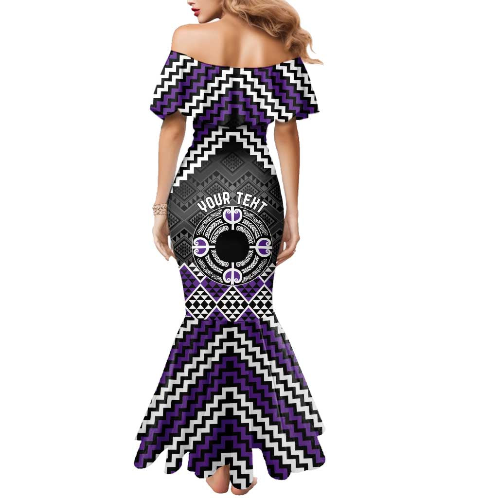 Personalised Aotearoa Niho Taniwha Motif Family Matching Mermaid Dress and Hawaiian Shirt Violet Style