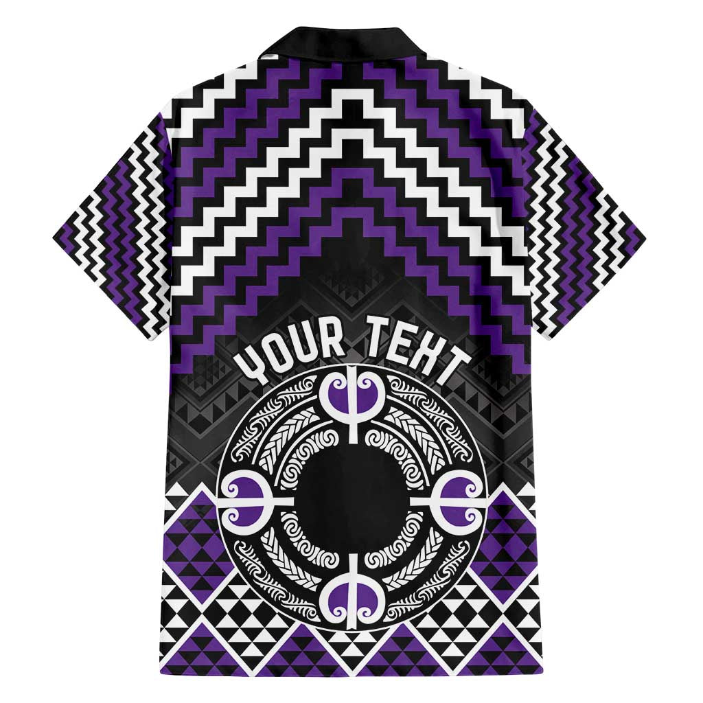 Personalised Aotearoa Niho Taniwha Motif Family Matching Puletasi and Hawaiian Shirt Violet Style