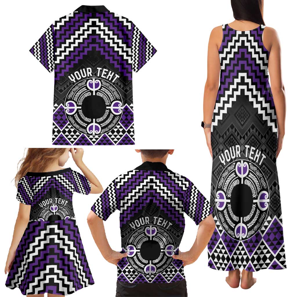 Personalised Aotearoa Niho Taniwha Motif Family Matching Tank Maxi Dress and Hawaiian Shirt Violet Style