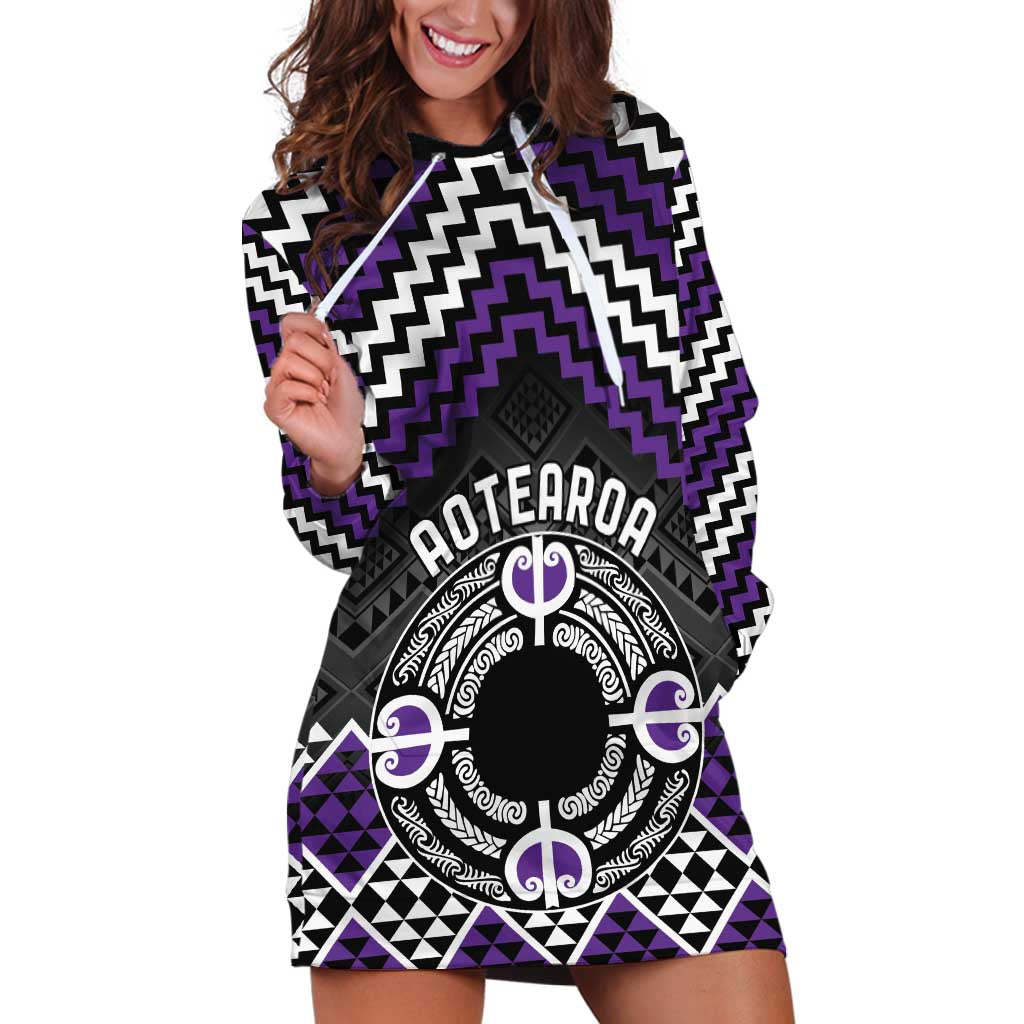 Personalised Aotearoa Niho Taniwha Motif Hoodie Dress Violet Style