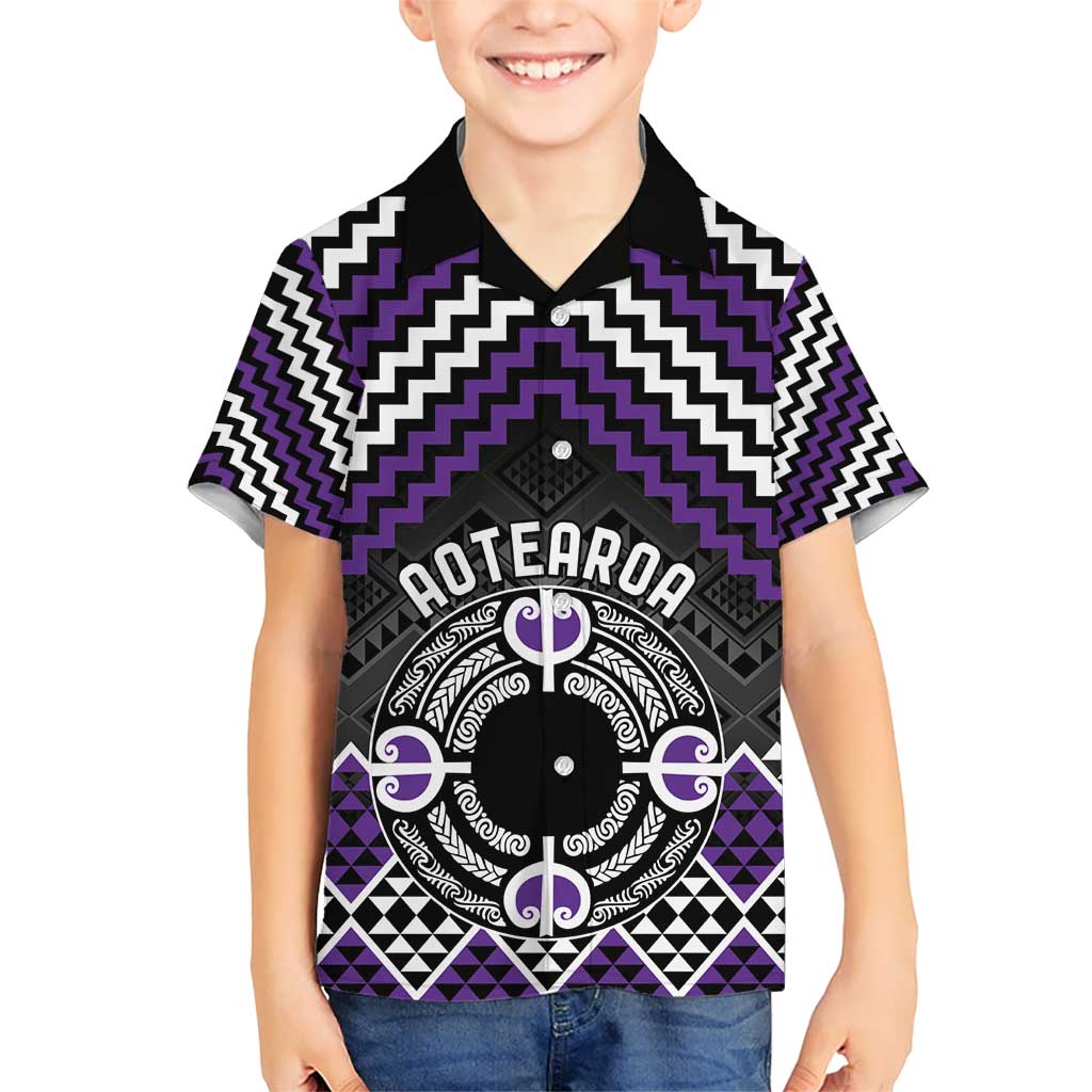 Personalised Aotearoa Niho Taniwha Motif Kid Hawaiian Shirt Violet Style