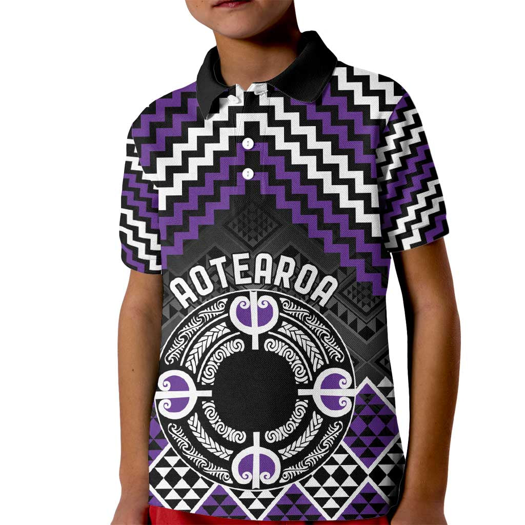 Personalised Aotearoa Niho Taniwha Motif Kid Polo Shirt Violet Style