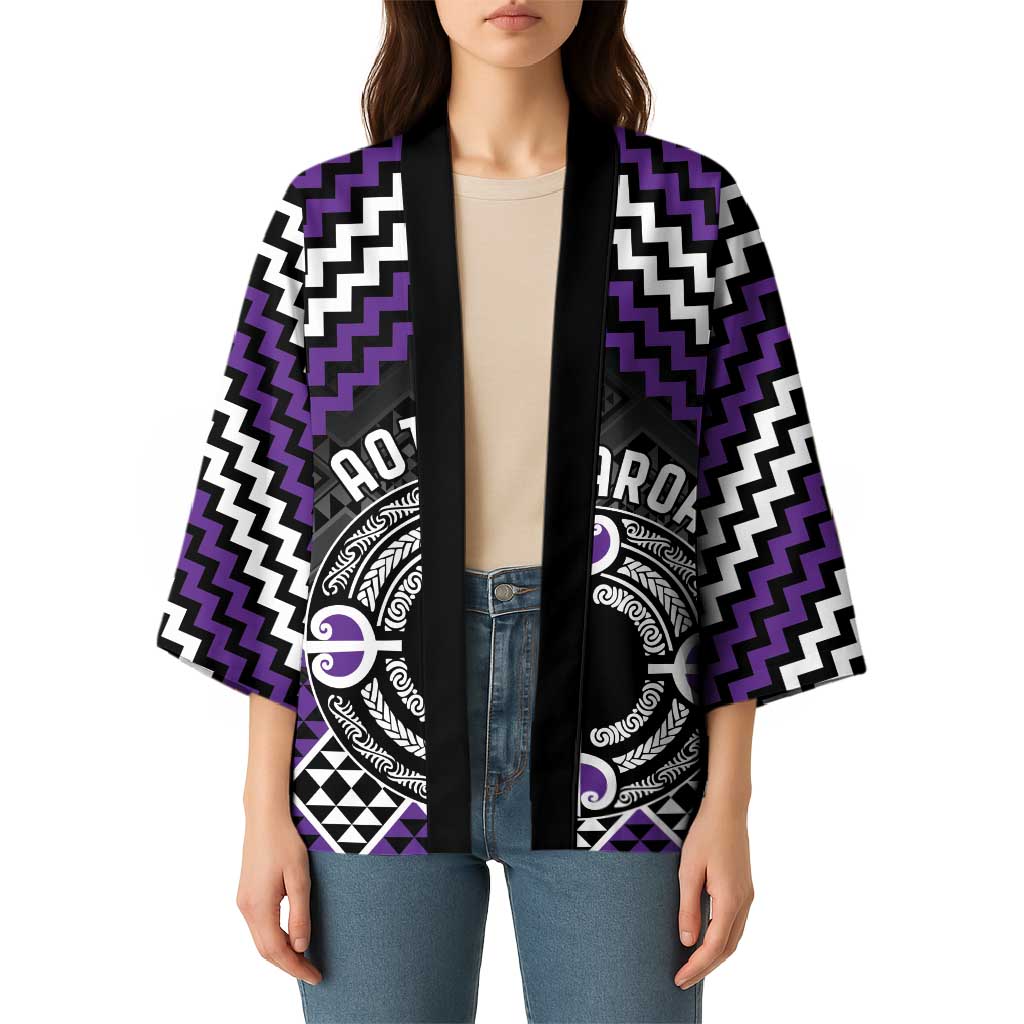 Personalised Aotearoa Niho Taniwha Motif Kimono Violet Style - Polynesian Pride