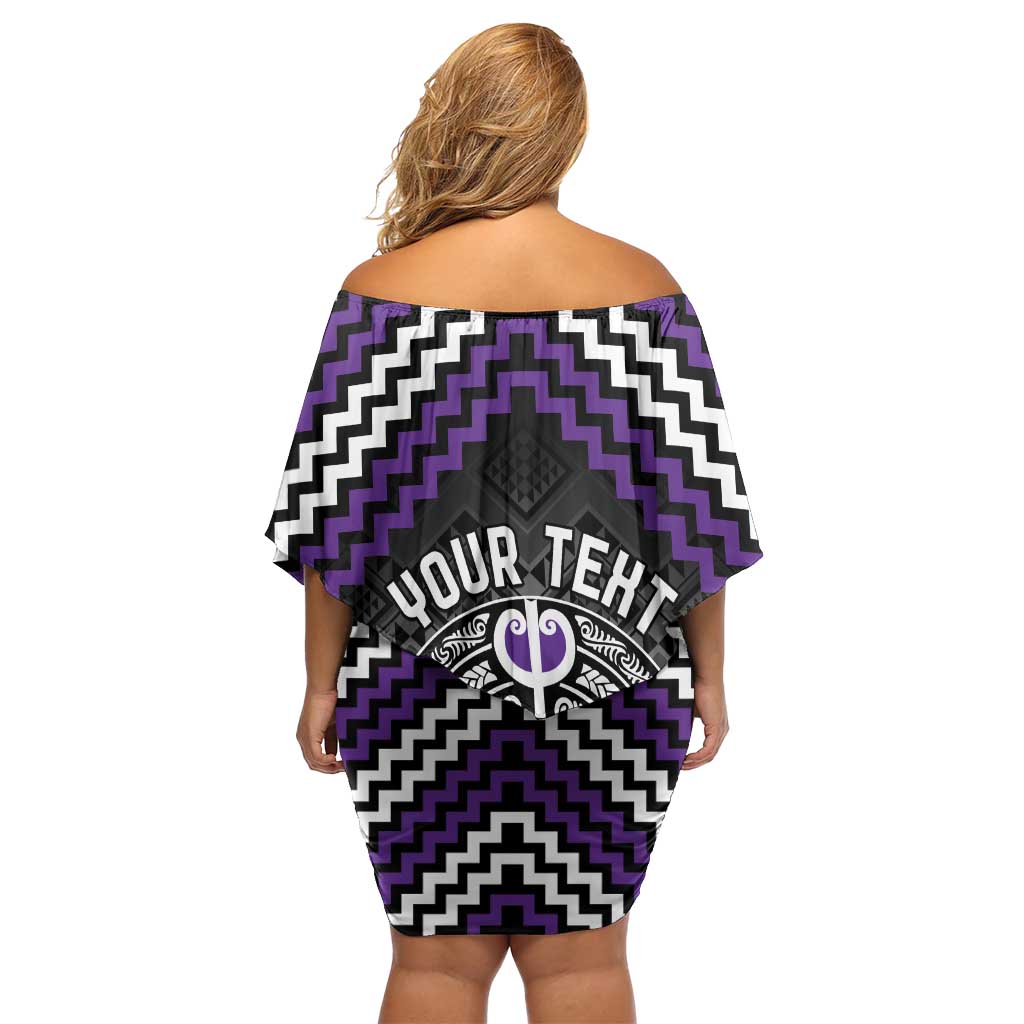 Personalised Aotearoa Niho Taniwha Motif Off Shoulder Short Dress Violet Style