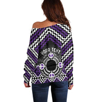Personalised Aotearoa Niho Taniwha Motif Off Shoulder Sweater Violet Style