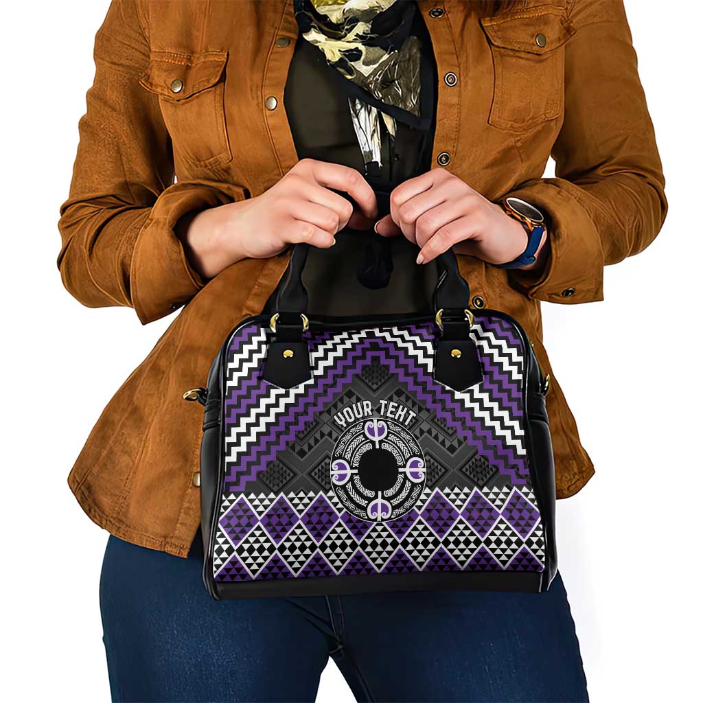 Personalised Aotearoa Niho Taniwha Motif Shoulder Handbag Violet Style