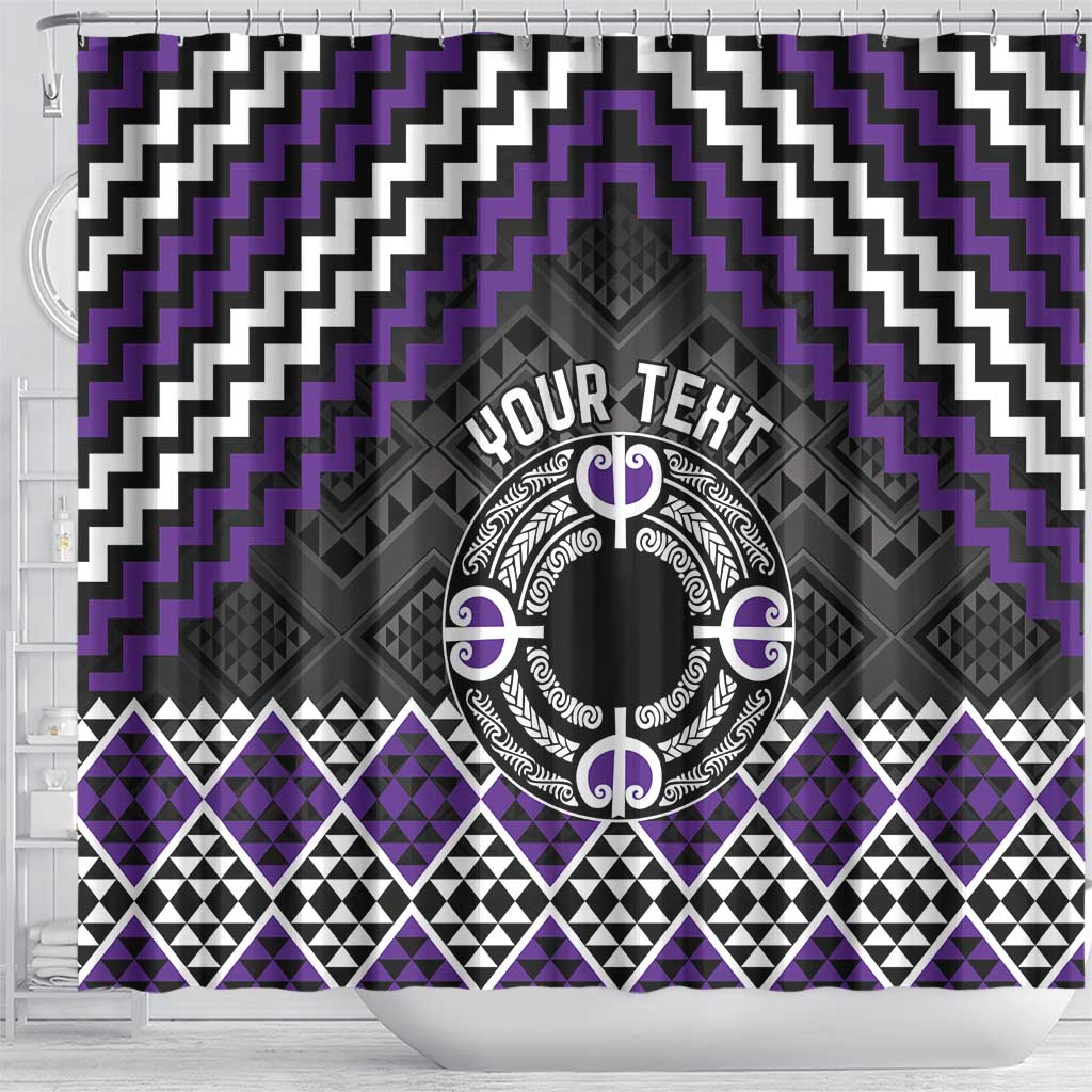Personalised Aotearoa Niho Taniwha Motif Shower Curtain Violet Style
