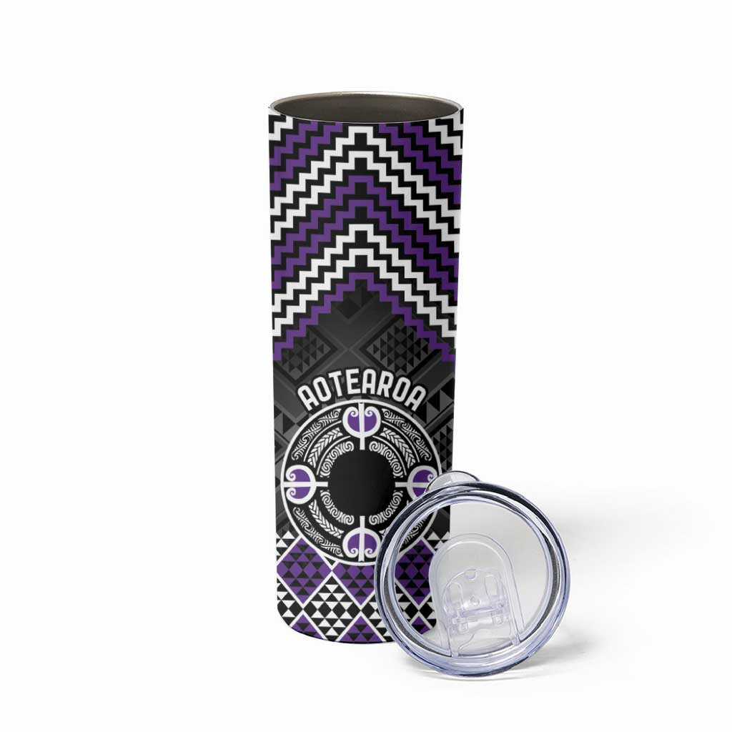 Personalised Aotearoa Niho Taniwha Motif Skinny Tumbler Violet Style LT9 - Polynesian Pride