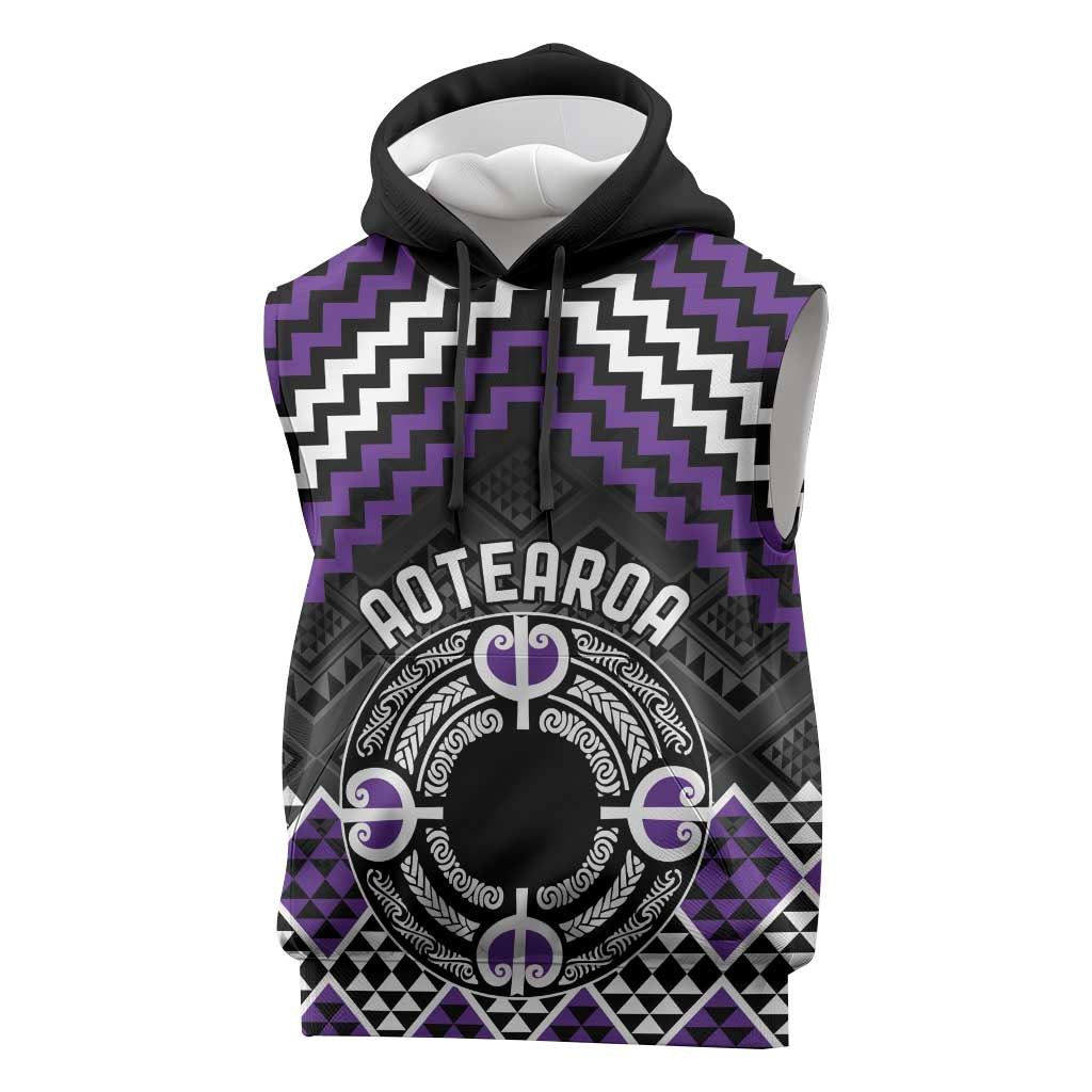 Personalised Aotearoa Niho Taniwha Motif Sleeveless Hoodie Violet Style - Polynesian Pride