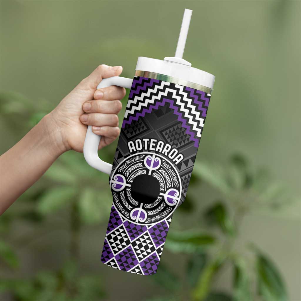 Personalised Aotearoa Niho Taniwha Motif Tumbler With Handle Violet Style