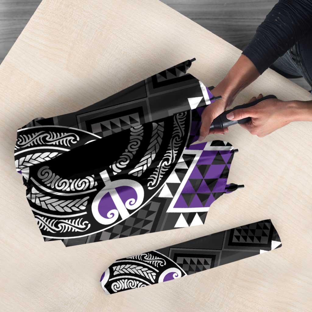 Personalised Aotearoa Niho Taniwha Motif Umbrella Violet Style - Polynesian Pride