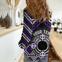 Personalised Aotearoa Niho Taniwha Motif Women Casual Shirt Violet Style LT9 - Polynesian Pride