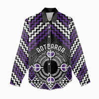 Personalised Aotearoa Niho Taniwha Motif Women Casual Shirt Violet Style LT9 - Polynesian Pride