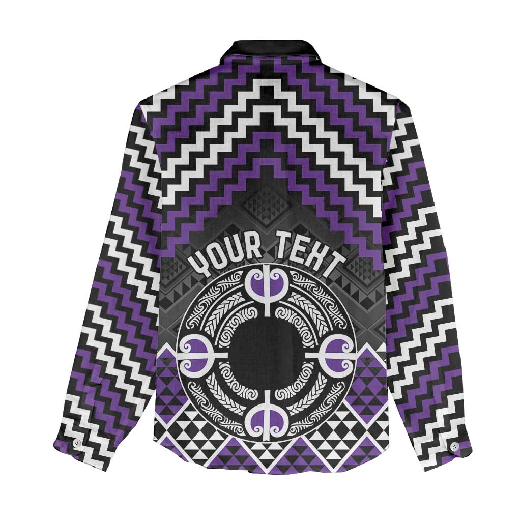 Personalised Aotearoa Niho Taniwha Motif Women Casual Shirt Violet Style LT9 - Polynesian Pride