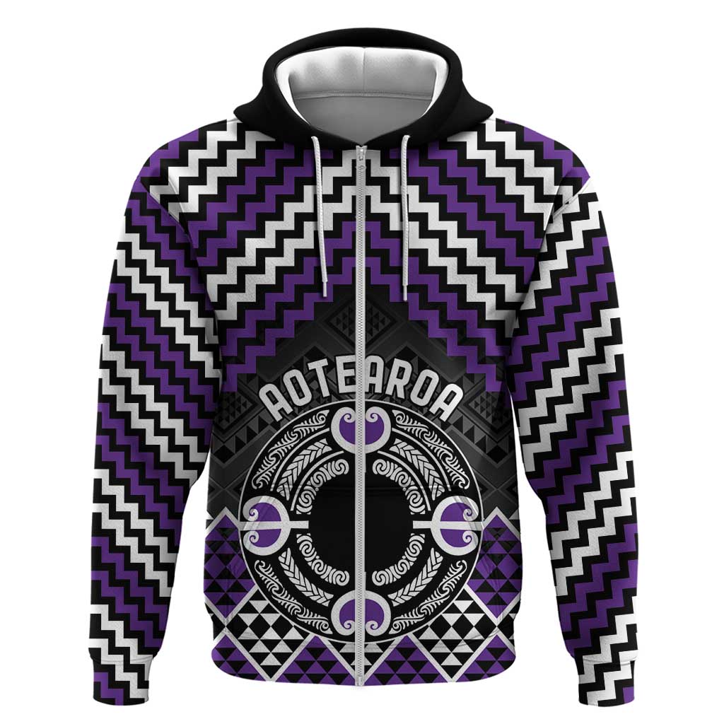 Personalised Aotearoa Niho Taniwha Motif Zip Hoodie Violet Style LT9 Zip Hoodie Violet - Polynesian Pride