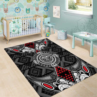 Black Aotearoa Taniko Motif Area Rug Vintage Maori New Zealand Tribal Art Pattern