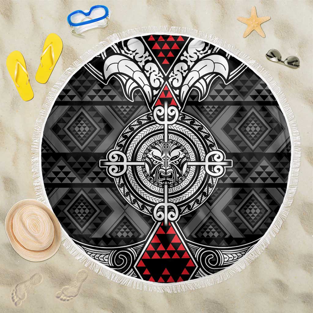 Black Aotearoa Taniko Motif Beach Blanket Vintage Maori New Zealand Tribal Art Pattern