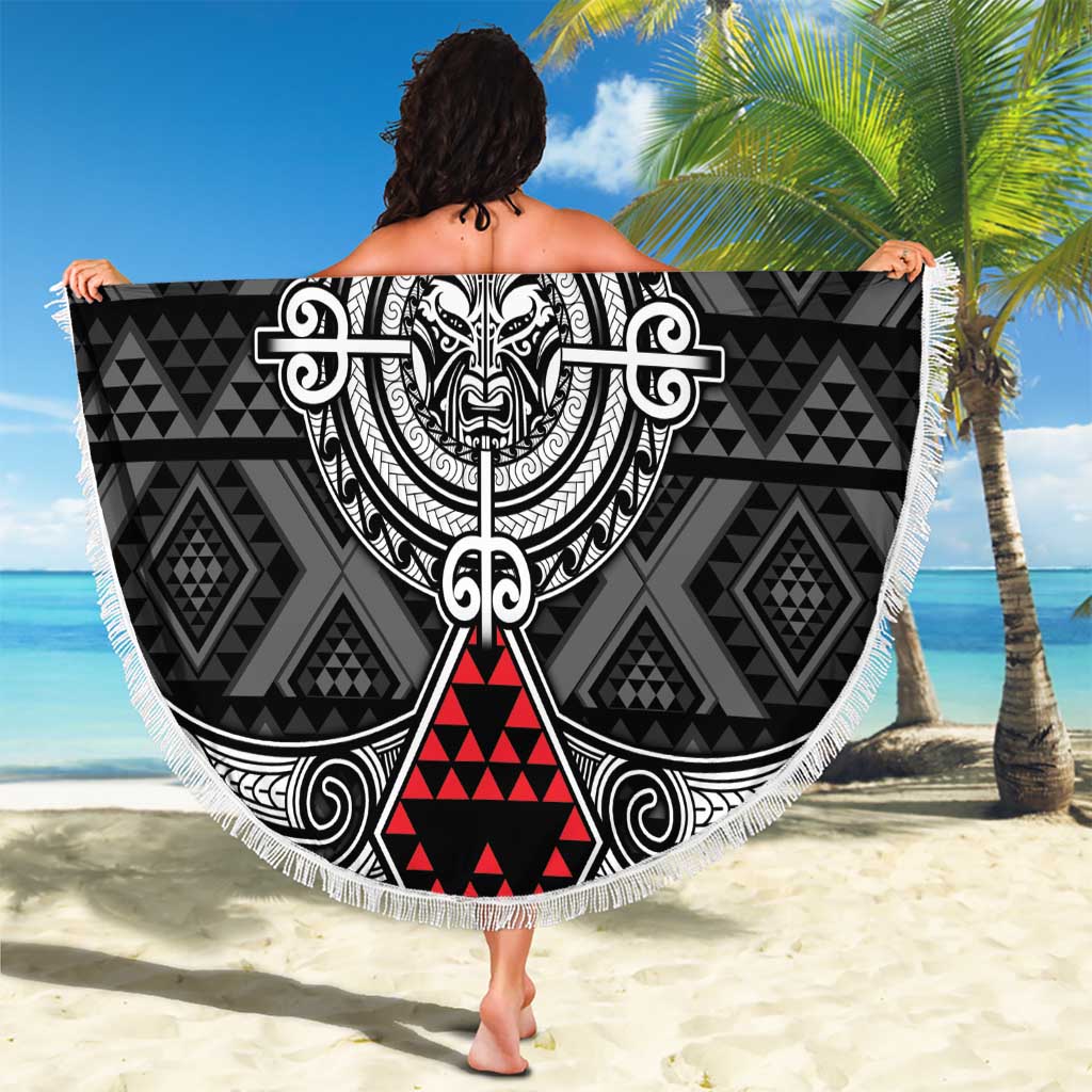 Black Aotearoa Taniko Motif Beach Blanket Vintage Maori New Zealand Tribal Art Pattern