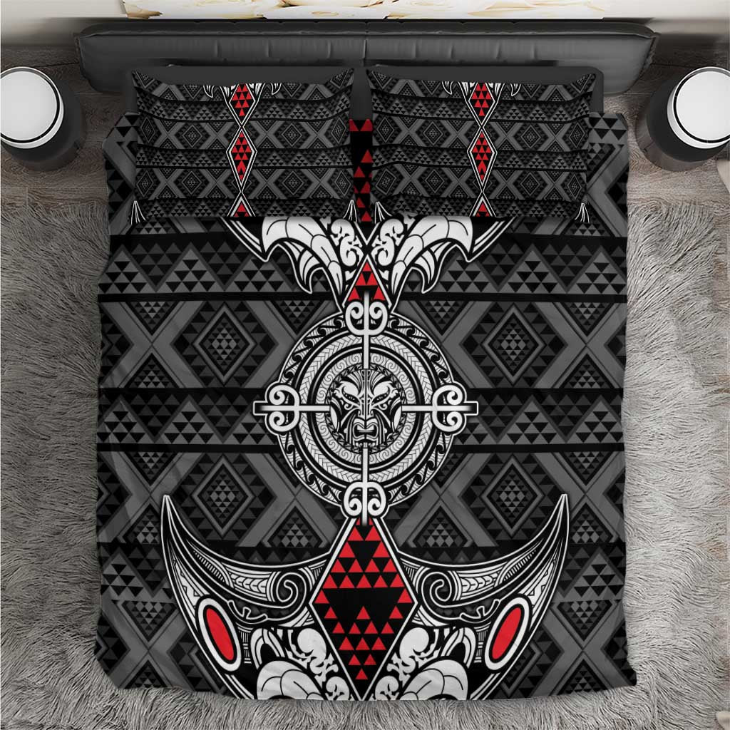 Black Aotearoa Taniko Motif Bedding Set Vintage Maori New Zealand Tribal Art Pattern
