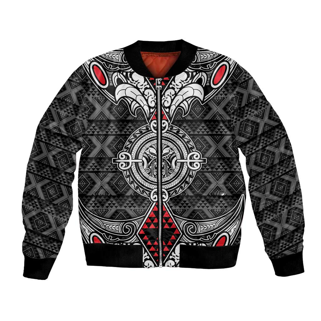 Black Aotearoa Tanilo Motif Bomber Jacket Vintage Maori New Zealand Tribal Art Pattern LT9 Unisex Black - Polynesian Pride