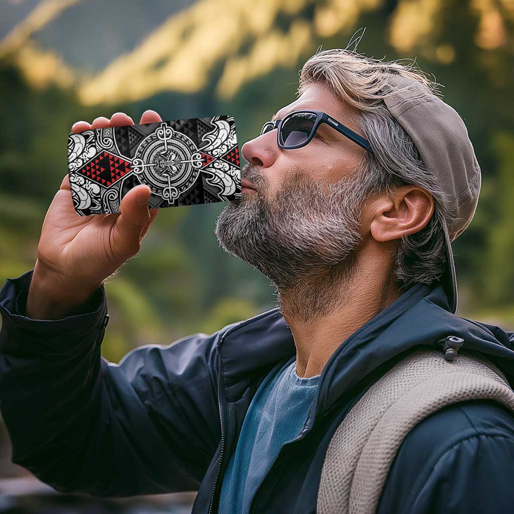 Black Aotearoa Taniko Motif 4 in 1 Can Cooler Tumbler Vintage Maori New Zealand Tribal Art Pattern