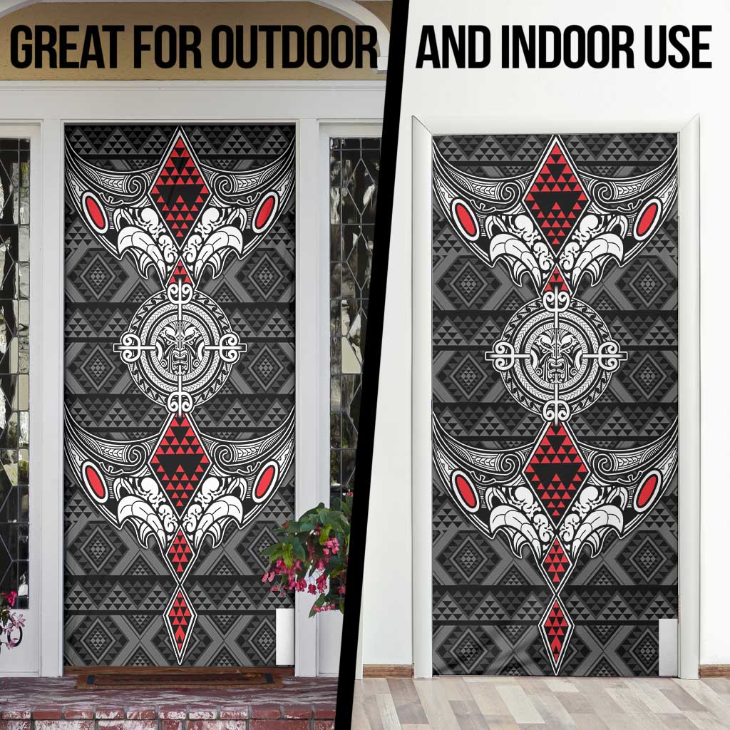 Black Aotearoa Taniko Motif Door Cover Vintage Maori New Zealand Tribal Art Pattern - Polynesian Pride