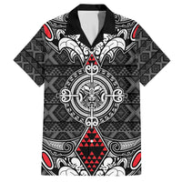 Black Aotearoa Tanilo Motif Family Matching Off The Shoulder Long Sleeve Dress and Hawaiian Shirt Vintage Maori New Zealand Tribal Art Pattern