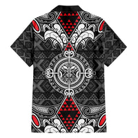 Black Aotearoa Tanilo Motif Family Matching Off The Shoulder Long Sleeve Dress and Hawaiian Shirt Vintage Maori New Zealand Tribal Art Pattern