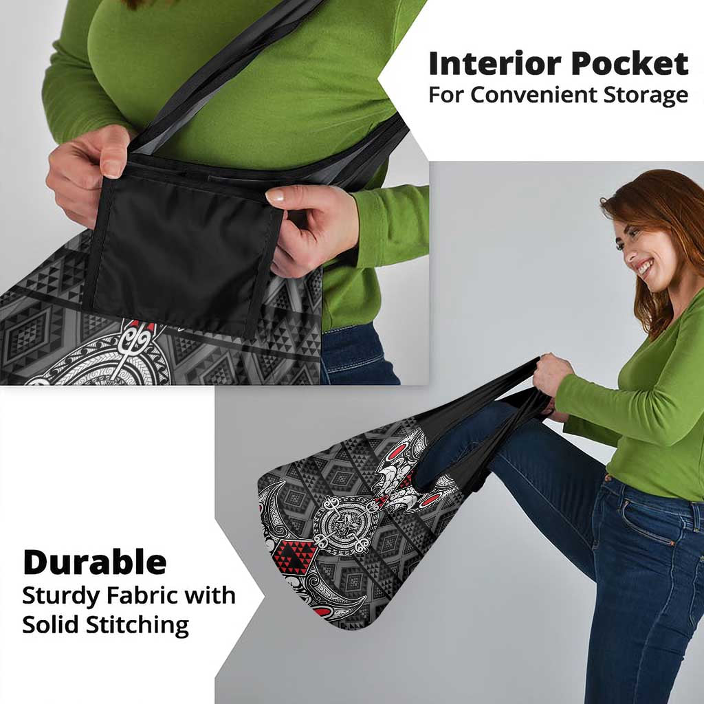 Black Aotearoa Taniko Motif Grocery Bag Vintage Maori New Zealand Tribal Art Pattern