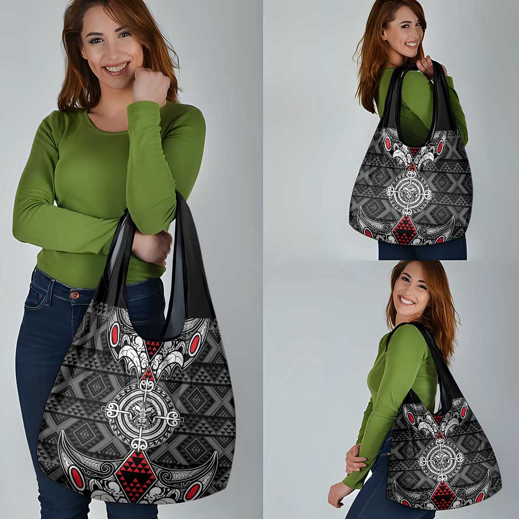 Black Aotearoa Taniko Motif Grocery Bag Vintage Maori New Zealand Tribal Art Pattern