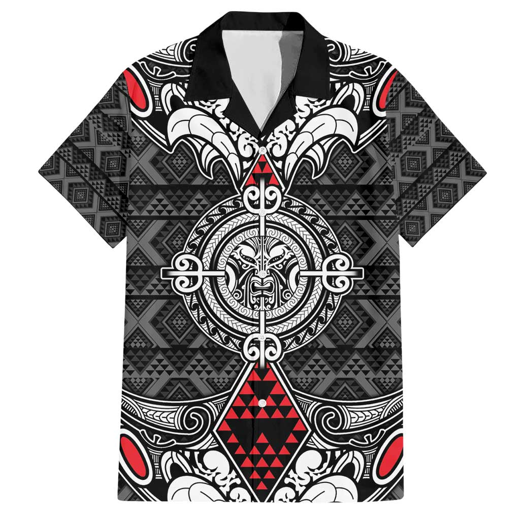 Black Aotearoa Tanilo Motif Hawaiian Shirt Vintage Maori New Zealand Tribal Art Pattern