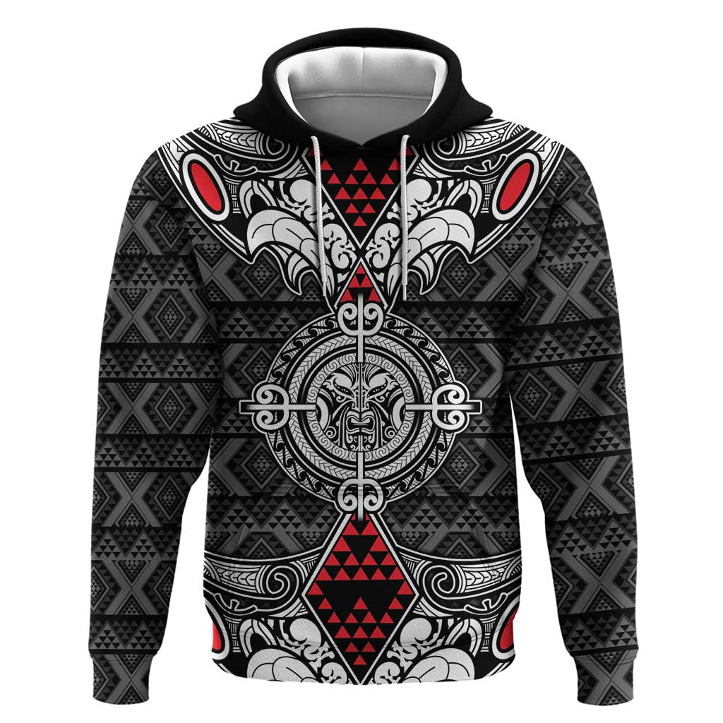 Black Aotearoa Tanilo Motif Hoodie Vintage Maori New Zealand Tribal Art Pattern