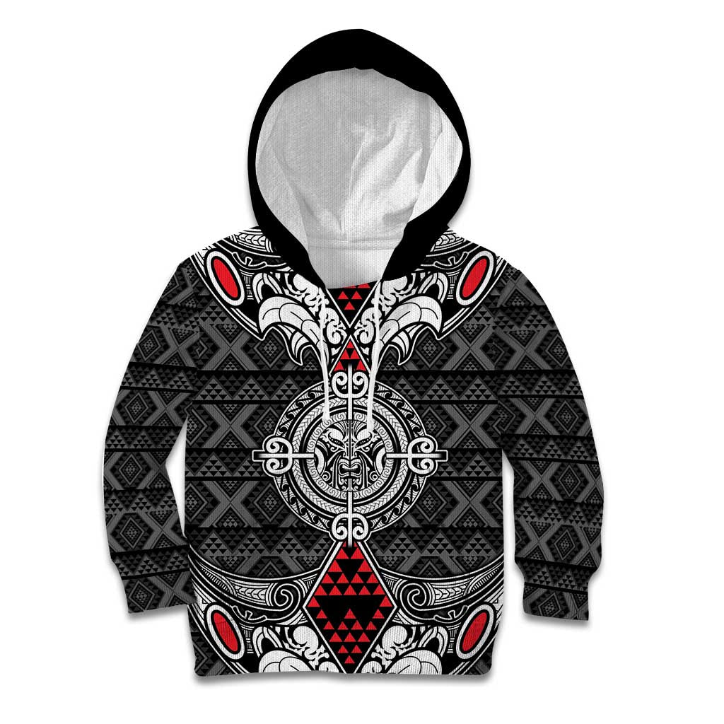 Black Aotearoa Tanilo Motif Kid Hoodie Vintage Maori New Zealand Tribal Art Pattern