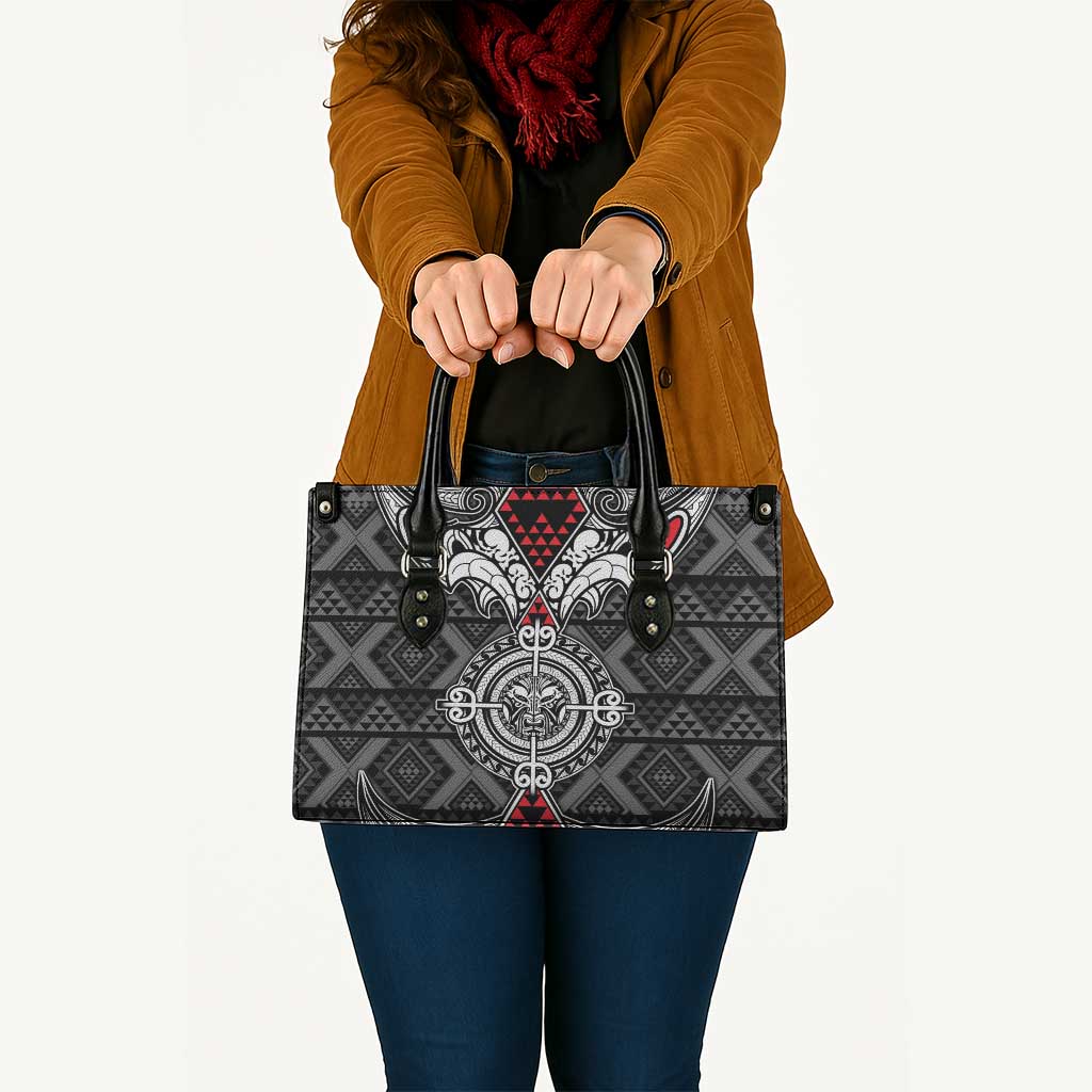 Black Aotearoa Taniko Motif Leather Bag Vintage Maori New Zealand Tribal Art Pattern - Polynesian Pride