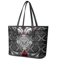 Black Aotearoa Taniko Motif Leather Tote Bag Vintage Maori New Zealand Tribal Art Pattern