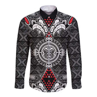 Black Aotearoa Tanilo Motif Long Sleeve Button Shirt Vintage Maori New Zealand Tribal Art Pattern