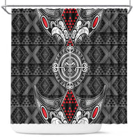 Black Aotearoa Taniko Motif Shower Curtain Vintage Maori New Zealand Tribal Art Pattern