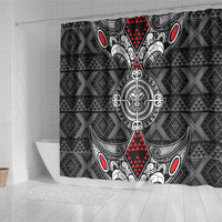 Black Aotearoa Taniko Motif Shower Curtain Vintage Maori New Zealand Tribal Art Pattern