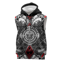 Black Aotearoa Taniko Motif Sleeveless Hoodie Vintage Maori New Zealand Tribal Art Pattern LT9 Black - Polynesian Pride