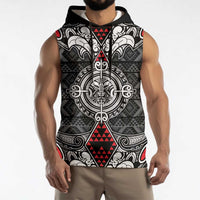 Black Aotearoa Taniko Motif Sleeveless Hoodie Vintage Maori New Zealand Tribal Art Pattern LT9 - Polynesian Pride