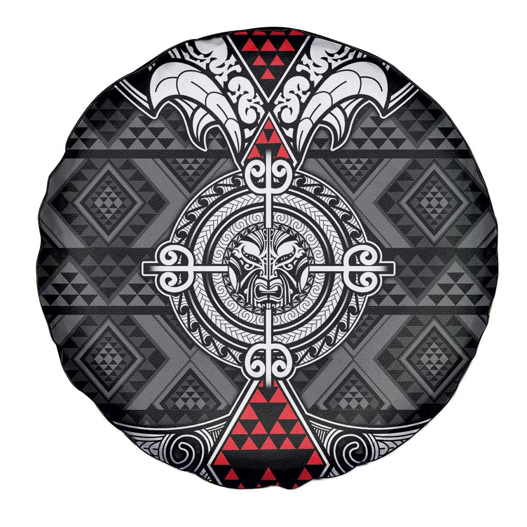 Black Aotearoa Taniko Motif Spare Tire Cover Vintage Maori New Zealand Tribal Art Pattern